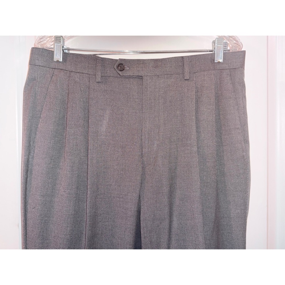 Ralph Lauren Mens 34X32 Grey Houndstooth Pleated Cuffed Dress Pants 34W x 32L